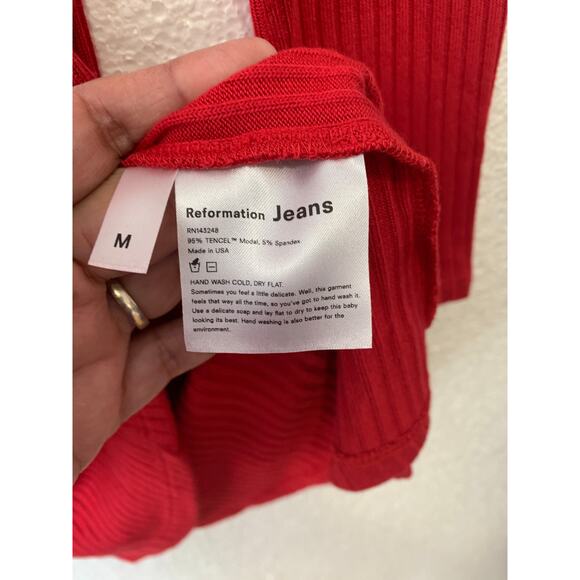 Reformation Jeans Women's Ribbed Knit Red Button Up Cardigan Sweater Medium - Picture 5 of 6